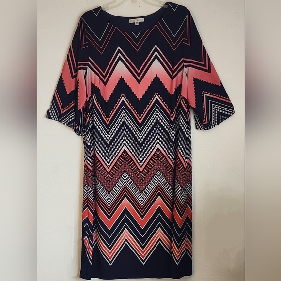 Sandra Darren Dresses & Skirts - Sandra Darren Women's Shift Dress Pink Blue White Pullover 3/4 Sleeve Sz 18W
